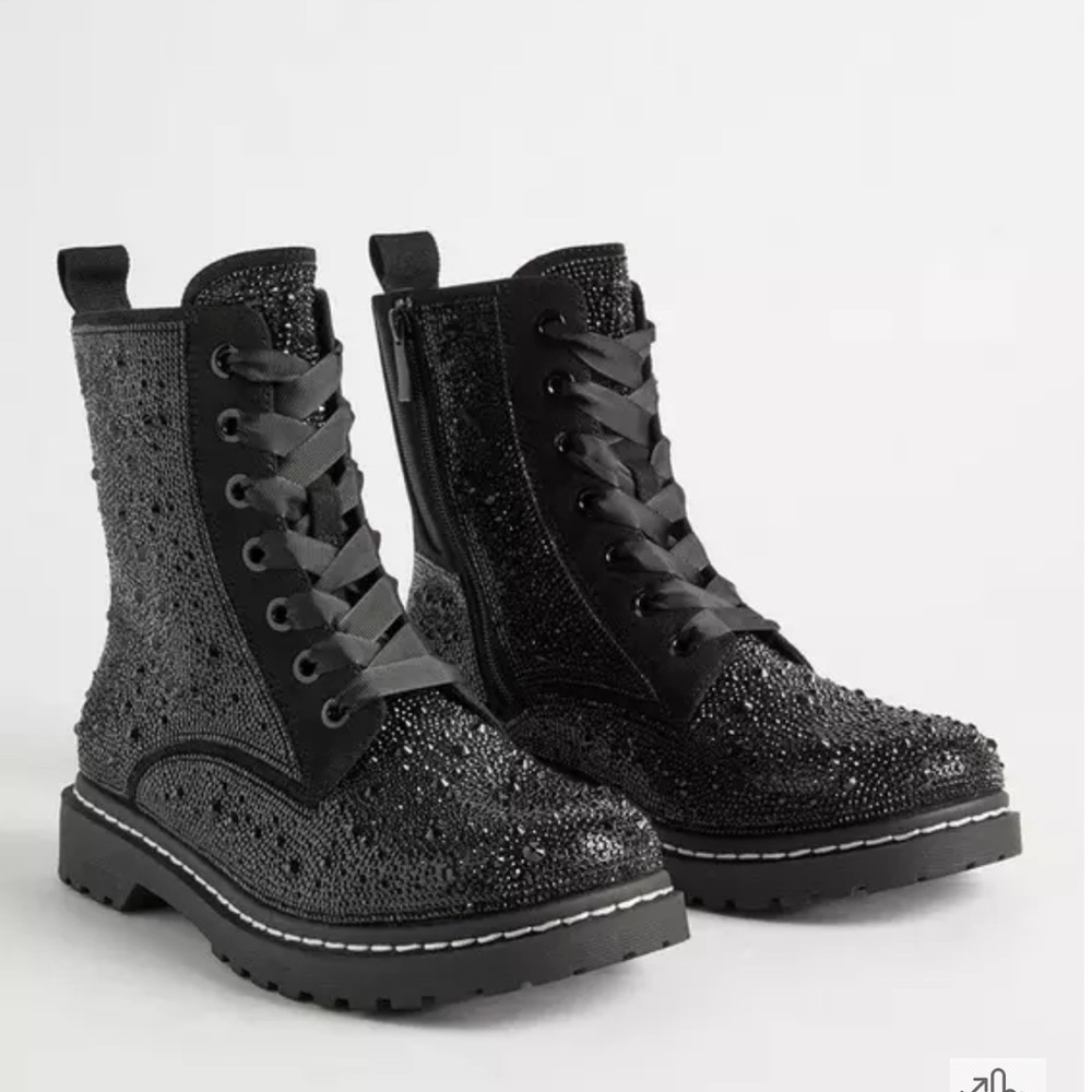 Black Glitter Combat Boots